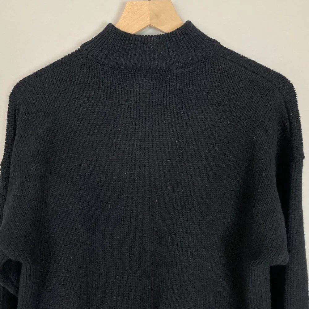 Vintage Sweater Black Buttoned Neckline Mock Neck Men Acrylic Retro Knit Classic